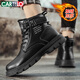 卡帝樂(lè )鱷魚(yú)（CARTELO）馬丁靴男加絨高幫冬季皮靴子男士工裝靴厚底作戰男靴 黑色加絨 41