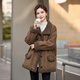 塔馳密司（touchmiss）TOUCH MISS皮毛一體仿羊羔毛厚外套女中長(cháng)款保暖機車(chē)棉服大衣LSY 咖色 M