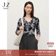 玖姿·安娜蔻經(jīng)典輕熟風(fēng)抽褶修身彈力針織上衣女2024秋款 花黑 L