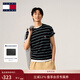TOMMY JEANS【重磅厚實(shí)】春夏男女情侶純棉條紋針織刺繡圓領(lǐng)短袖T恤上衣 黑綠白條紋BDS L （推薦：150-165斤）