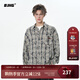 BJHG不計后果秋季復古美拉德條紋衫男潮水洗印花棉襯衫休閑情侶外套女 藍灰格紋 M