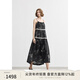 EIN墨間花鳥(niǎo) EIN言南法風(fēng)苧麻印花大擺花邊吊帶連衣裙2025夏新款 石墨黑 M