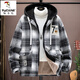 啄木鳥(niǎo)（TUCANO）格子外套男秋冬季加絨加厚潮牌假兩件夾克男連帽休閑冬天保暖棉服 11012-1605黑白格 加絨 XL 約125-145斤可穿
