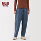 MUJI女式 木棉混 牛仔桶形褲 女款褲子 25年冬季 女裝 蘿卜褲 淺藍色 M (160/66A)