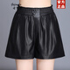 古梵莎仿真皮皮褲女2025年冬季新款顯瘦松緊高腰闊腿短褲百搭外穿靴褲 黑色1910款 L號2尺1建議105-115斤