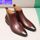 LEEFLC&GGXN奢侈品牌切爾西靴男頭層牛皮商務(wù)馬丁靴高幫皮鞋手工加絨英倫尖頭 酒紅色 37