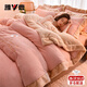 雅鹿牛奶絨四件套冬季加厚保暖珊瑚絨床單被套法蘭絨床笠被罩床上用品 繁花-淺粉【雙面加絨 適合裸睡】 1.8m 床單款 四件套-被套200*230cm