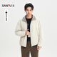 三福（SANFU）2026春季男士格紋翻領(lǐng)花苞裥棉工裝短棉衣 寬松外套516505 米白色 2XL