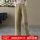 衣瑾帛社冬季保暖褲女外穿復古燈芯絨拼接菱格夾棉直筒褲加厚保暖闊腿棉褲 卡其綠 均碼