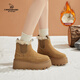 卡丹路7cm勃肯雪地靴小碼女鞋增高7cm加絨加厚棉鞋小個(gè)子厚底短靴保暖