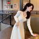 AEMAPE春裝女長(cháng)裙子法式洋氣針織連衣裙超火內搭打底裙修身顯瘦連衣裙 米白色仙女裙 均碼 (90-135)