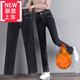 老爹褲廣州新塘牛仔褲女生褲子2022年春秋新款高腰彈力修身顯瘦牛仔褲女小腳褲長(cháng)褲鉛筆褲彈力褲直筒牛仔 黑灰色【加絨加厚】 2020 33 碼【150-160斤】