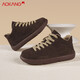 奧康（Aokang）男鞋春夏板鞋時(shí)尚百搭男士增高勃肯休閑鞋 深栗色中幫加絨 42