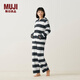 MUJI女式發(fā)熱毛毛紗家居連帽開(kāi)衫睡衣上衣單件家居服冬季可外穿保暖 深灰色條紋 S -M(160/84A)