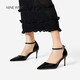 NINE WEST/玖熙高跟涼鞋女細跟尖頭法式小羊皮高跟鞋 NK501037KK 黑色34