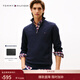 Tommy Hilfiger【半拉鏈立領(lǐng)】秋冬男裝純棉平紋純色商務(wù)休閑通勤針織衫 【半拉鏈毛衣】藏青色FAP M （推薦：135-150斤）