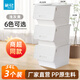 茶花（CHAHUA）收納箱塑料收納盒兒童玩具整理箱儲物箱斜口前開(kāi)疊加側開(kāi)收納柜 【淺灰黃】34升*3個(gè)裝 大號34L【45.5*38*31cm】