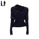fingercroxx it高領(lǐng)披肩斗篷毛衣女修身秋冬疊穿兩件套針織衫短款上衣女裝 藏青色 【官方正品】 均碼