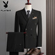 花花公子（PLAYBOY）男士西服套裝2025秋季新款黑色正裝新郎結婚雙排扣西裝外套 單西黑色 XL 建議體重130-140斤