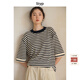 旅途原品【精英衣櫥】ltyp真絲亞麻棉經(jīng)典升級條紋T恤休閑拼接撞色短袖春 短袖-黑杏條紋 現貨 M