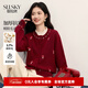 熙世界（sllsky）磨姑刺繡紅色毛衣短外套韓系穿搭秋冬松弛感羊毛針織開(kāi)衫 復古紅 M