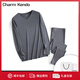 Charm Kendo60S雙面莫代爾保暖內衣男秋衣秋褲清爽無(wú)痕修身不臃腫禮盒套裝 鐵灰【V領(lǐng)薄款莫代爾保暖套裝】 2XL 送老公送男友 (140-160斤)