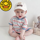 G.duck嬰兒衣服0-1歲男寶寶2024夏裝韓版連體衣服短袖爬服寬松條紋哈衣 條紋 80(適合70-75cm，9-12個(gè)月)