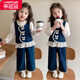 樂(lè )芭鼠三件套童裝女童套裝春秋季女孩馬甲褲子1-2-3歲6兒童牛仔套裝小童 藍色（小兔子牛仔馬甲三件套） 110 碼建議 身高105左右 (3-4歲)