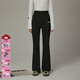 CHUU字母印花微喇休閑褲女2025秋季新款純色高腰設計感顯瘦長(cháng)褲子 黑色 S