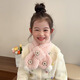 逸兼 兒童圍巾6-12歲保暖圍脖女童毛絨交叉護頸冬款可愛(ài)粉色加厚防風(fēng) 粉色【小白花】