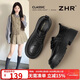 ZHR厚底樂(lè )福鞋女英倫風(fēng)系帶小皮鞋女松糕底百搭單鞋女 AY273黑色37