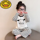 G.duck女童卡通睡衣春秋款純棉a類(lèi)長(cháng)袖薄款女孩寶寶兒童空調家居服套裝 小狗黑條紋 米色 100 cm 建議2-3歲身高88-98