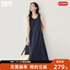 對白復古休閑牛仔連衣裙女2025年夏季新款慵懶寬松圓領(lǐng)背心裙長(cháng)裙 牛仔藍 L