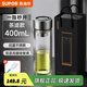 蘇泊爾（SUPOR）一鍵開(kāi)蓋玻璃杯雙層防燙茶水分離男士泡茶車(chē)載水杯便攜商務(wù)禮盒裝 【禮盒裝】茶濾款400ml