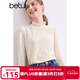 百圖betu女裝秋季新款T恤立領(lǐng)蝴蝶提花針織長(cháng)袖T恤女2409T44 淺杏色 L