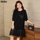 MsShe【穿搭】大碼女裝2025冬裝胖mm亮片珠片網(wǎng)紗拼接連衣裙 黑色現貨 3XL