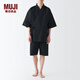 MUJI男式 染色編織和式夏季短裝男士睡衣家居服男款純棉全棉FBG63C4S 黑色 S(上裝165/88A 下裝165/76A)