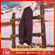 三彩2025冬季新款格紋休閑褲松緊腰寬松直筒褲長(cháng)褲女