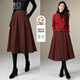 晚白【新品】復古格紋a字傘裙騏驥紅百搭顯瘦羊毛半身裙 格子 M