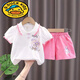 G.duck寶寶夏季套裝新款洋氣女童短袖短褲套1-3歲嬰兒夏天衣服4 夏季 兔兔套裝玫紅 66