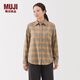 MUJI 女式 法蘭絨 襯衫領(lǐng) 長(cháng)袖襯衫襯衣內搭上衣純棉冬季女裝格子 暗黃色格紋 S （155/80A）