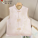 啄木鳥(niǎo)早春款新中式國風(fēng)織錦馬甲女復古盤(pán)扣夾棉馬夾背心外套秋冬 淺粉色(春秋款) 2XL (110-125斤)