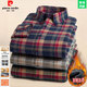 皮爾卡丹（pierre cardin）含棉羊毛保暖長(cháng)袖襯衫男士加絨加厚寸衣全棉磨毛格子襯衣潮 藍紅格 L （建議125-140斤）