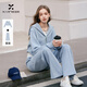 香影藍色休閑運動(dòng)套裝女2026春裝新款假兩件衛衣闊腿褲兩件套 航線(xiàn)藍 M