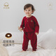 木生棉寶寶新年分體套裝秋冬季嬰兒彈力上衣褲子紅色喜慶周歲衣服 安可拉紅 棉氨 100 cm