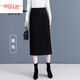 啄木鳥(niǎo)（TUCANO）毛呢半身裙女毛呢秋冬新款感中長(cháng)款高腰開(kāi)叉加厚直筒包臀一步裙 黑色 2XL 建議126-135斤