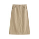 茵曼通勤復古燈芯絨開(kāi)叉裙女2025秋冬款高腰氣質(zhì)半身裙子古杏色S