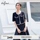 伊芙麗（eifini）2024秋裝新款撞色花邊肌理高級感通勤氣質(zhì)小香風(fēng)短外套女 藏青 L 165/88A