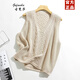 古梵莎復古疊穿V領(lǐng)針織馬甲背心女春秋寬松輕薄外穿搭毛衣坎肩毛線(xiàn)馬夾 杏色 均碼建議85-130斤左右