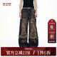 BJHG不計后果美式復古牛仔褲女款秋季潮牌做舊工裝褲寬松闊腿休閑褲子 復古黑 M